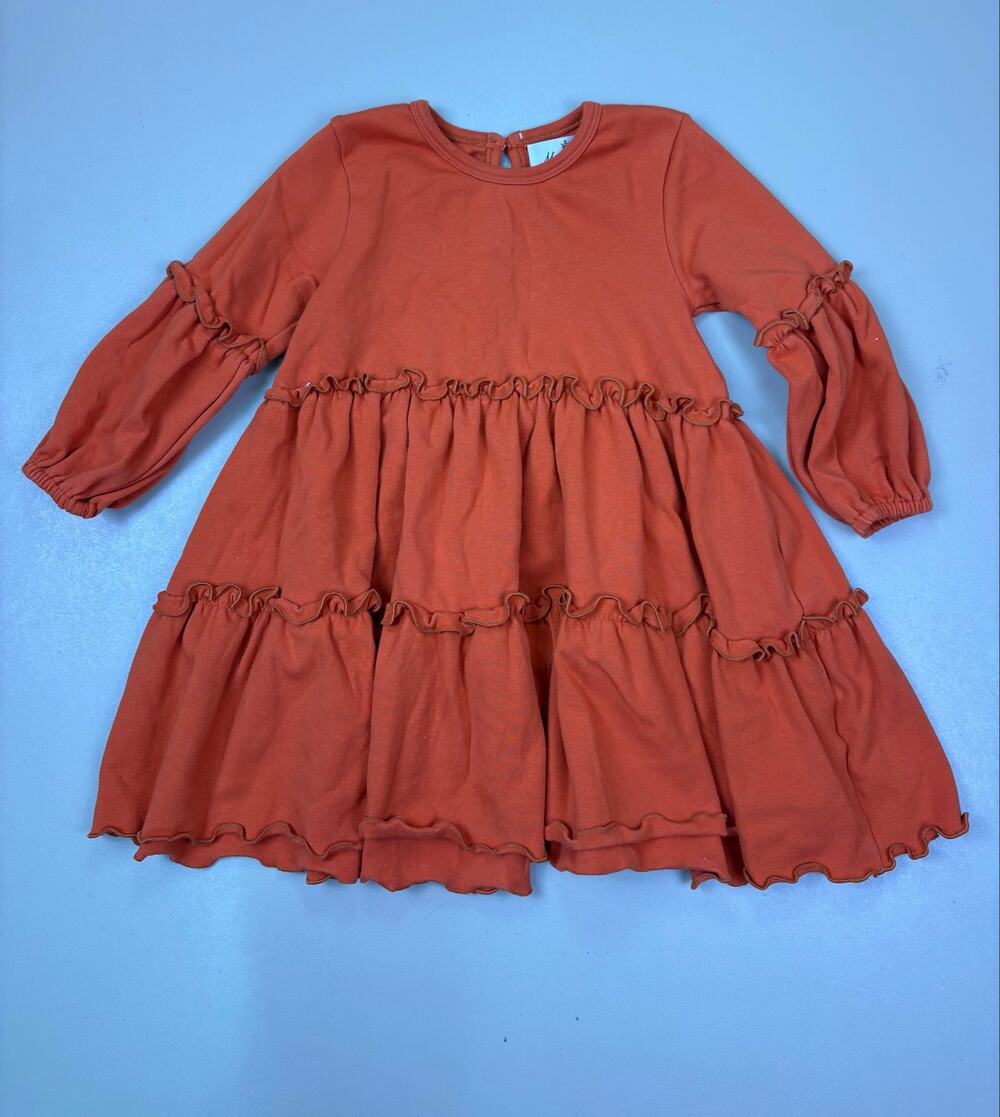 Marie Nicole Girls 4T Rust Orange Tiered Ruffle Long Sleeve Dress EUC